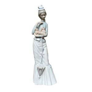 Lladro #4893 A Walk With The Dog Woman With Pekingese & Umbrella 1974 14.5 IN